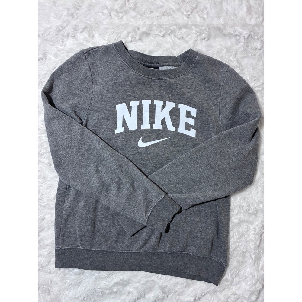 VTG Nike Womens Crewneck Sweatshirt Gray Graphic Logo Fleece Pullover XS